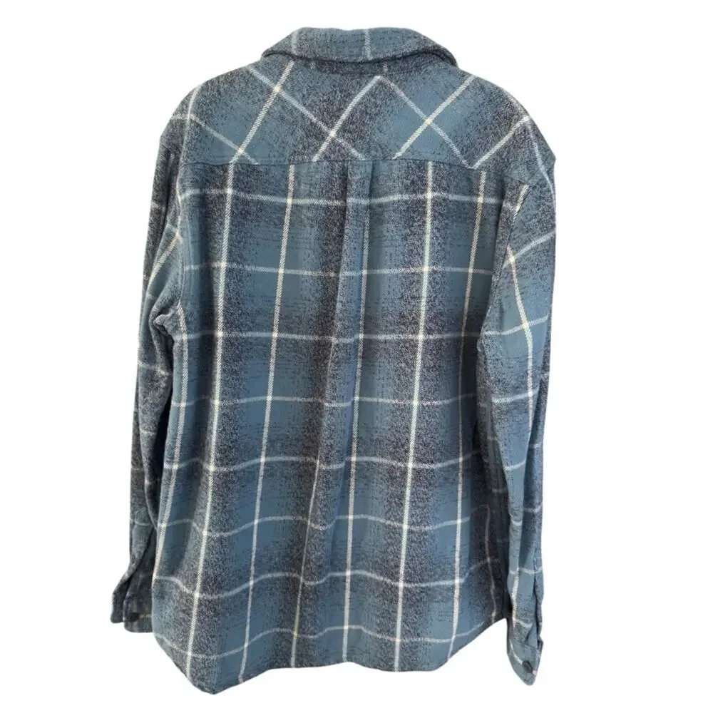 Quiksilver Blue Plaid Flannel Soft Brushed Grunge Skater Coastal Shirt L